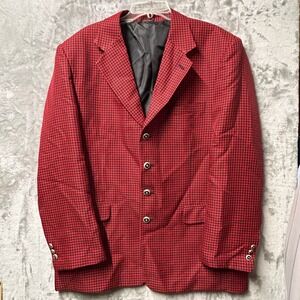Dino Divinci Men Blazer Jacket Red Black Houndstooth Print Buttoned 44R Vtg-READ